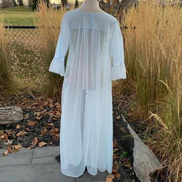 Vintage Sheer Chiffon Peignoir Robe Handmade Pastel Blue Dressing Gown - Picture 5 of 13